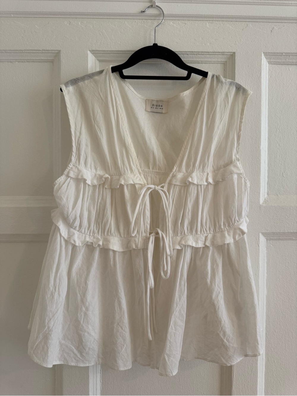 DISSH White Cotton Tie-Front Ruffle Tunic